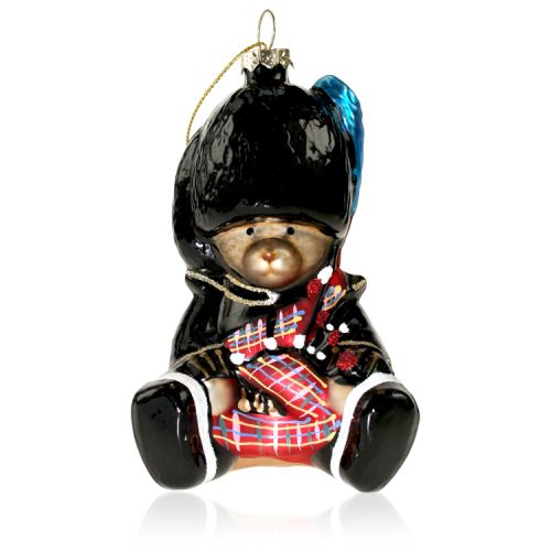 Scottish Piper Bear Glass Ornament