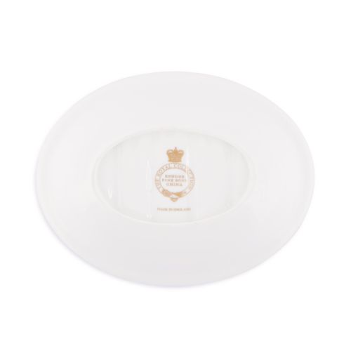 Buckingham Palace Soap Dish with royal crest and "Buckingham Palace" embossed in gold. 