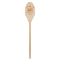 wooden spoon with a crown and 'Buckingham Palace' etched into the spoon