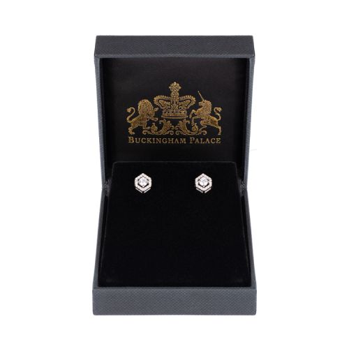 Hexagon shaped stud earrings with a crystal centre