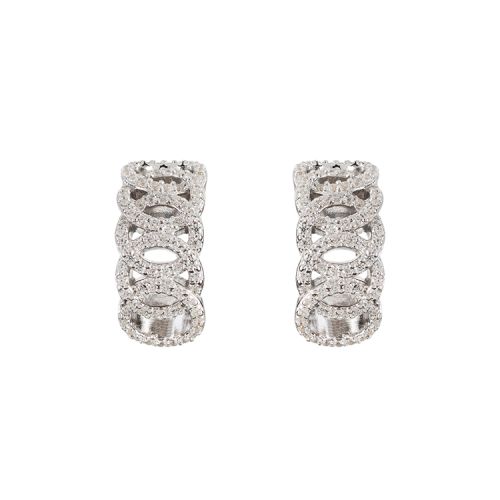 half hoop earrings, a series of interlocked circles set with crystals