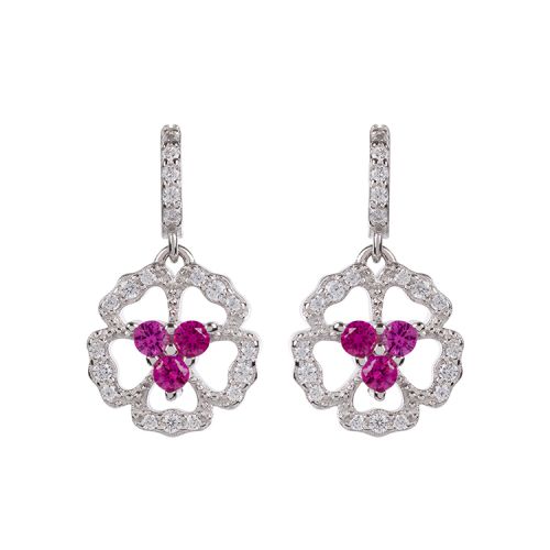 Drop earrings which form a beautiful wreath of roses, with diamonds making the exquisite petals and striking rubies are at the centre of the flowers.