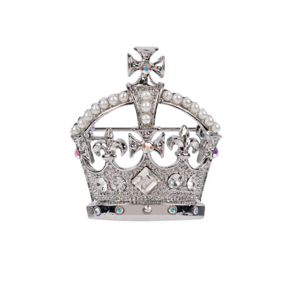 sliver crown brooch with gem and pearl detailing sliver crown brooch with gem and pearl detailing