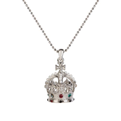 Silver crown pendant on a silver chain. 
