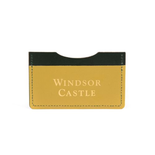 rectangle card holder with green and yellow detail with the Windsor Castle crest on the right