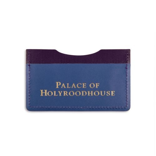 card holder with crest of Palace of Holyroodhouse and blue and purple details