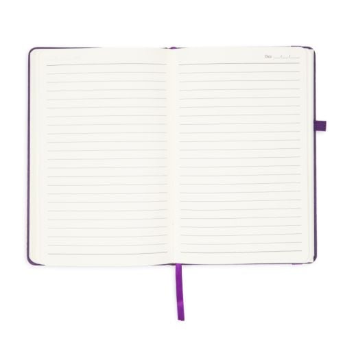 purple notebook with Palace of Holyroodhouse and crest embossed onto front.