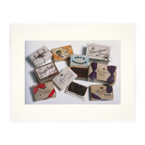 print of miniature chocolate boxes from Queen Mary's Dolls' House