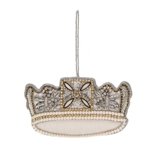 Silver diadem Christmas decoration with silver sequins and pearl details with silver string. 