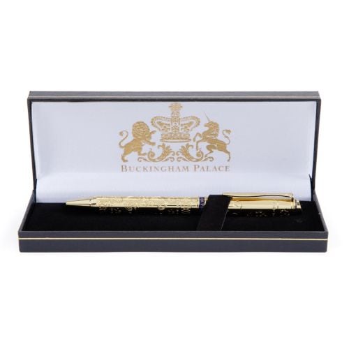 Buckingham Palace Crest with black box and gold pen . 