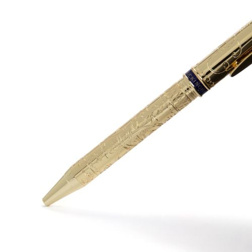 Buckingham Palace Crest with black box and gold pen .
