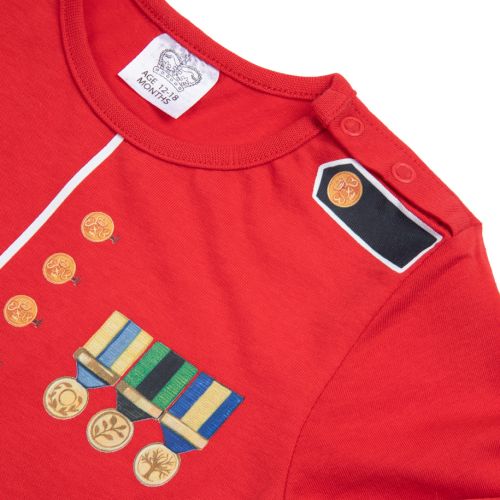 Red and black livery inspired printed babygrow with white belt.