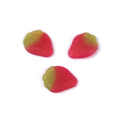 Green and red striped sweet cube with a Buckingham Palace Sticker on top and a cut out with strawberry sweets inside.