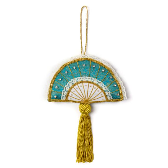 Eggshell blue fan christmas decoration finished with gold accents. 