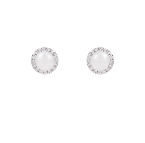  Round pearl and cubic zirconia earrings. 