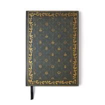 Notebook with crown and royal motif pattern with oak leaf border. 